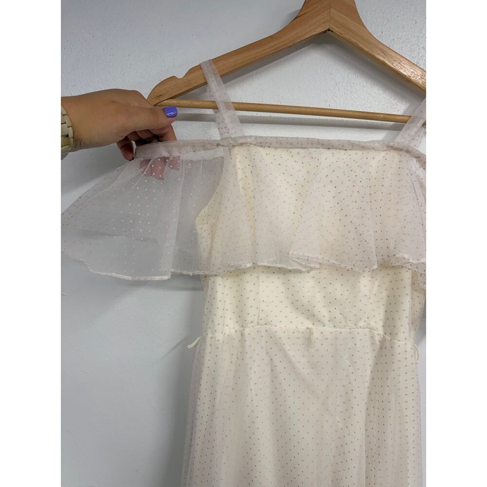 VTG 70-80's Union Tag Swiss Dot SZ 2 Pink Polka Dot Formal Dress Sally FOOTLOOSE - Picture 4 of 13